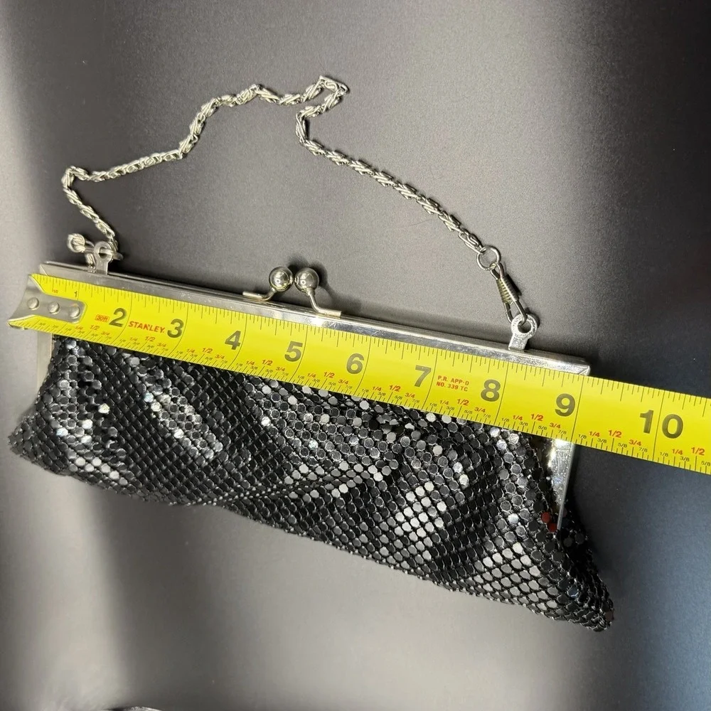 Vintage Black Metal Mesh Clutch/ Cocktail Purse With Silver Hardware/ Chain